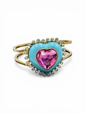 Betsey Johnson Candyland Bracelet with Turquoise Heart and Pink Crystal Center